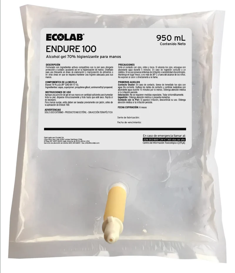 Endure 100® Gel de Alcohol al 70% de ECOLAB® - (5 x 950 ml)