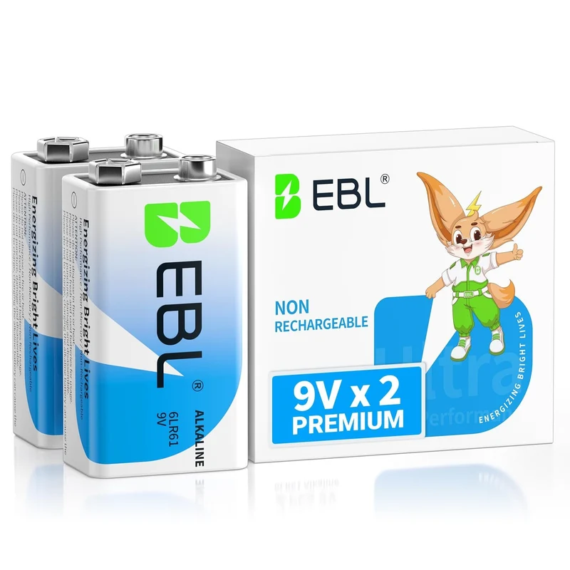 👻 Boo!EBL 9V 6LR61 Alkaline Batteries, Non-Rechargeable for Smoke Detectors & Multimeters