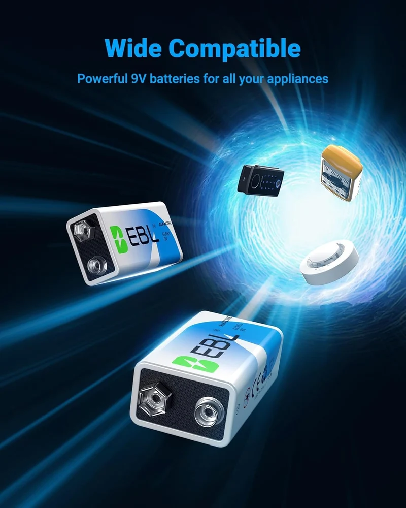 👻 Boo!EBL 9V 6LR61 Alkaline Batteries, Non-Rechargeable for Smoke Detectors & Multimeters