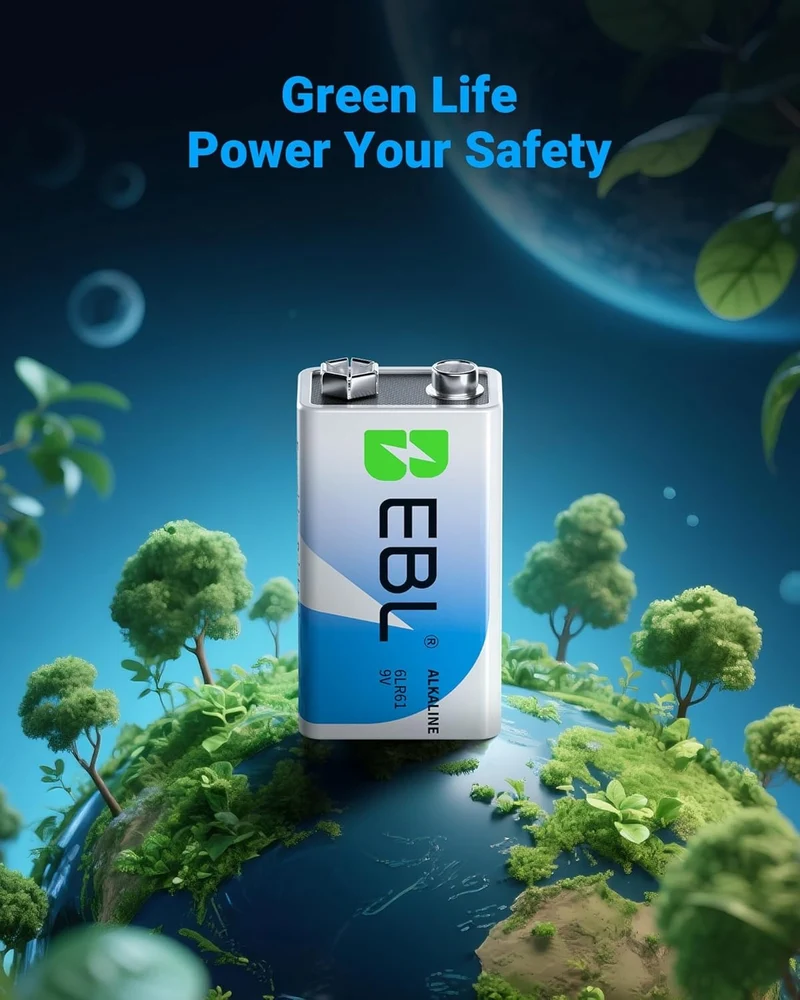 👻 Boo!EBL 9V 6LR61 Alkaline Batteries, Non-Rechargeable for Smoke Detectors & Multimeters