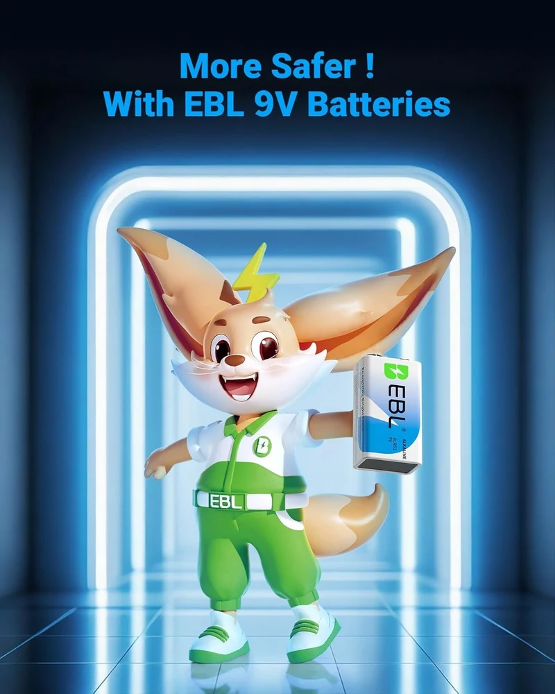 👻 Boo!EBL 9V 6LR61 Alkaline Batteries, Non-Rechargeable for Smoke Detectors & Multimeters