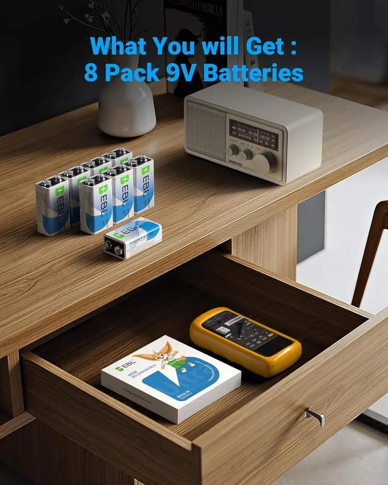 👻 Boo!EBL 9V 6LR61 Alkaline Batteries, Non-Rechargeable for Smoke Detectors & Multimeters