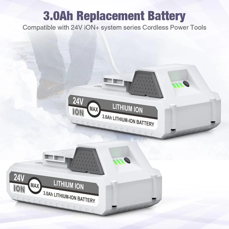 2 Packs 24V 3000mAh Replacement Battery for Snow Joe+Sun Joe