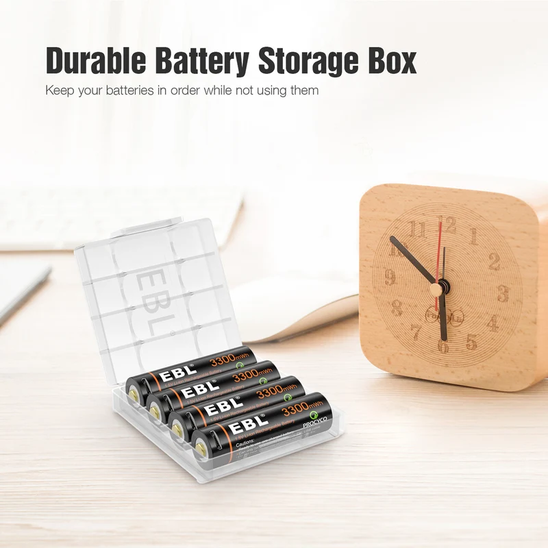 EBL 4Pcs 1.5V AA Lithium ion Batteries 3300mWh with Micro USB Cable