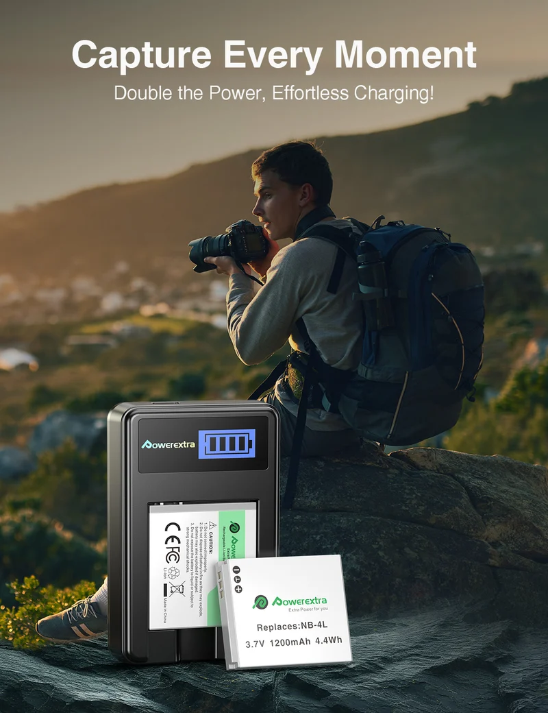 2-Pack NB-4L 1200mAh Rechargeable Camera Batteries with LCD Charger for Canon PowerShot – Travel & Vlogging Backup
