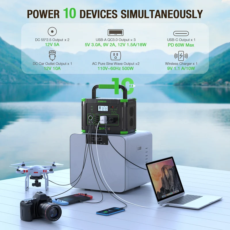 Add to Cart: $199.99 | EBL 500W Portable Power Station – 519Wh, Pure Sine Wave AC, 10-Device Output for Camping & Home Backup
