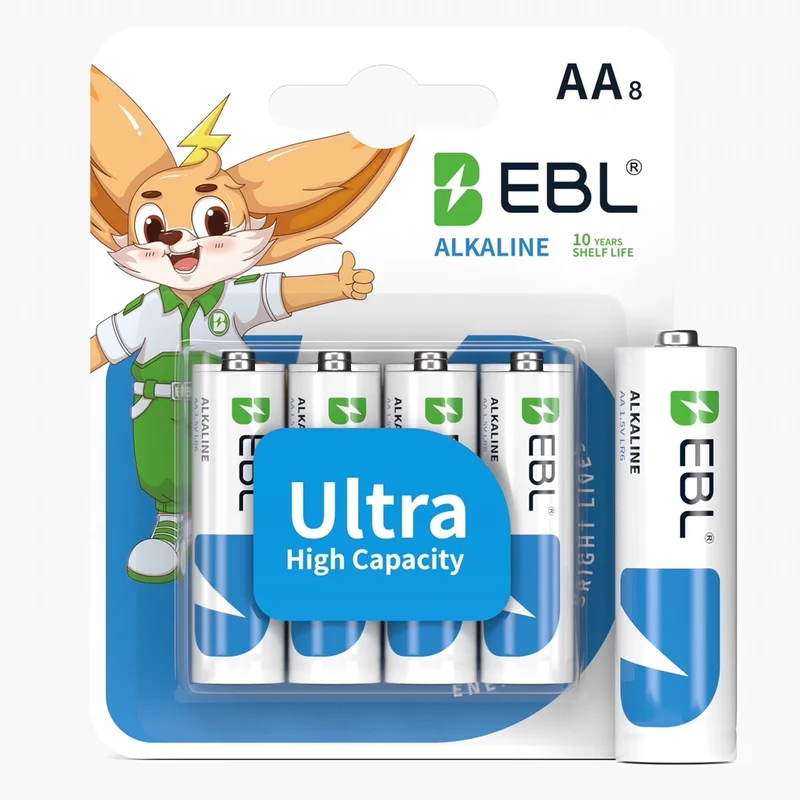 EBL AA Batteries 8 Pack 1.5V Alkaline Double A Batteries, Long-Lasting Alkaline AA Battery