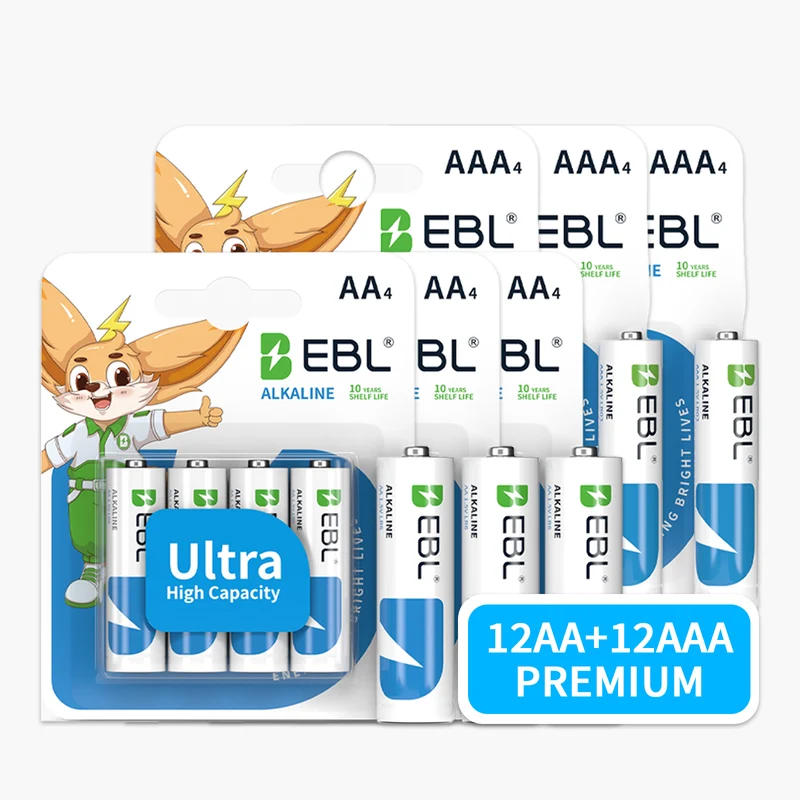 EBL 24 Pack AA AAA 1.5V Alkaline Batteries Non-Rechargeable