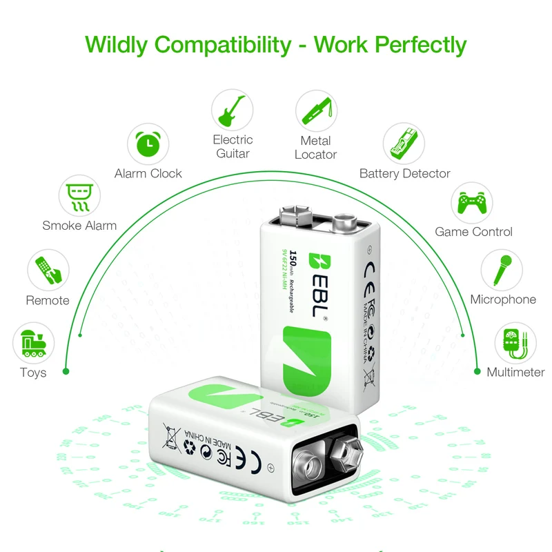 EBL 9V Rechargeable Ni-MH Battery 150mAh