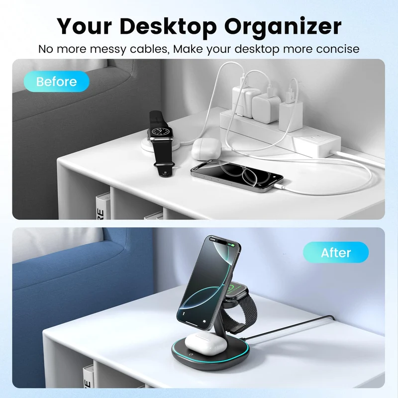 3-in-1 2X Faster 15W Wireless Charging Station for iPhone 16/15/14/13/12