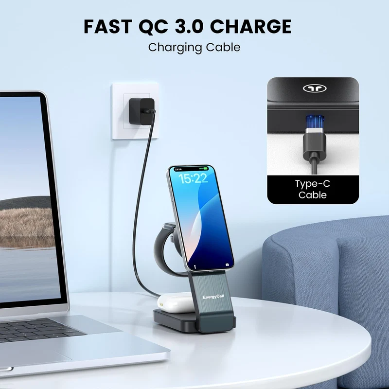 3 in 1 MagSafe 15W Wireless Charging Station for Apple Devices