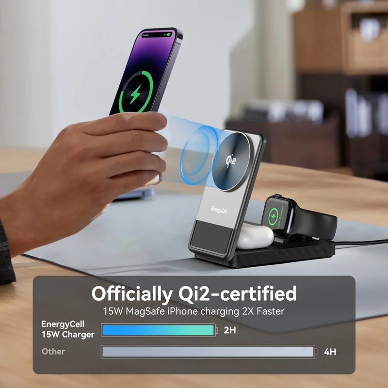 Qi2 3 in 1 15W Wireless Travel Charging Station for Apple