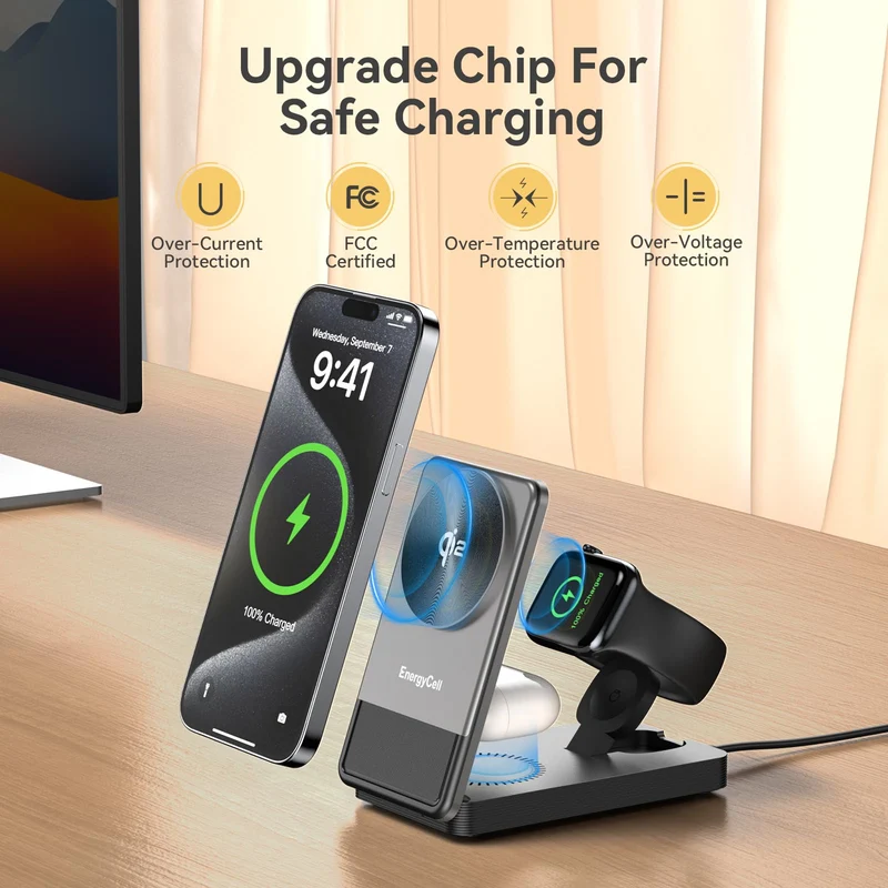Qi2 3 in 1 15W Wireless Travel Charging Station for Apple