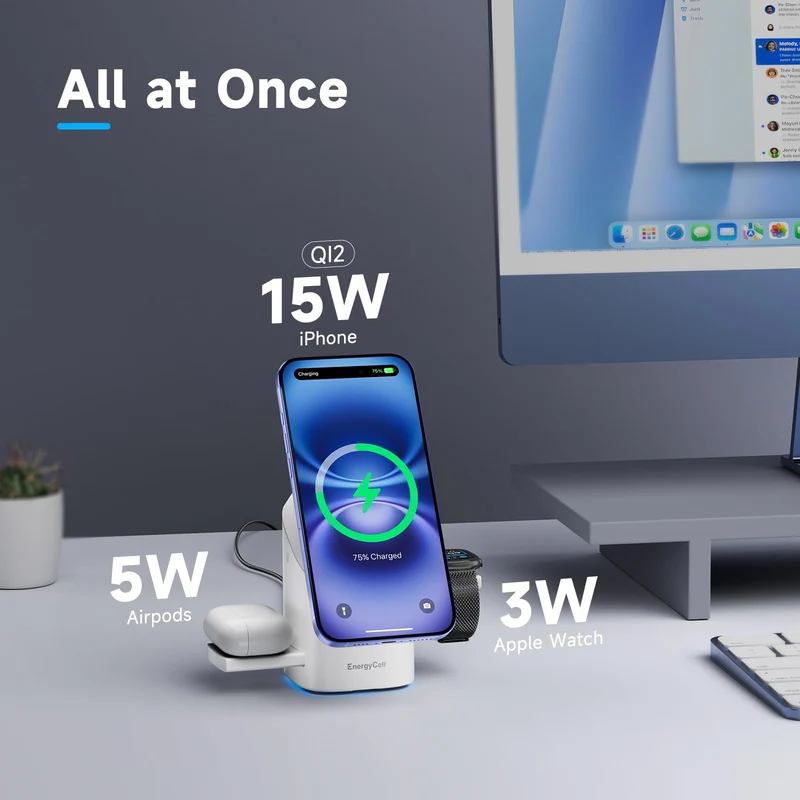 Qi2 3 in 1 2X Faster 15W Rotating Wireless Charger for Apple Devices