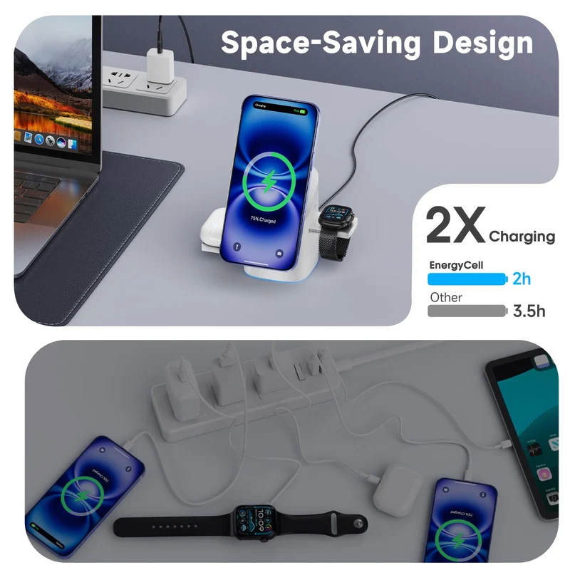 Qi2 3 in 1 2X Faster 15W Rotating Wireless Charger for Apple Devices
