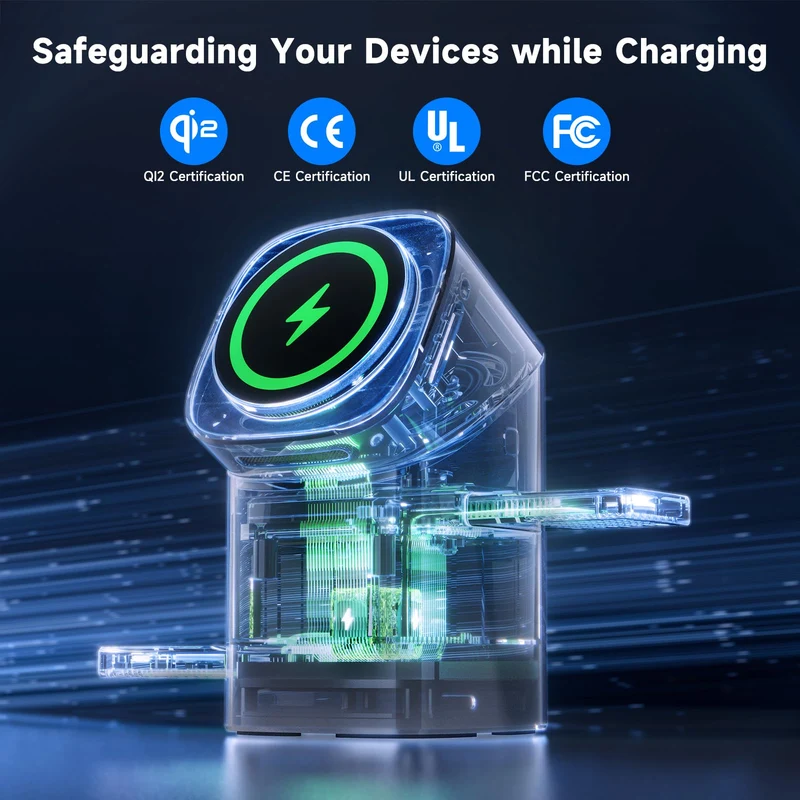 Qi2 3 in 1 2X Faster 15W Rotating Wireless Charger for Apple Devices