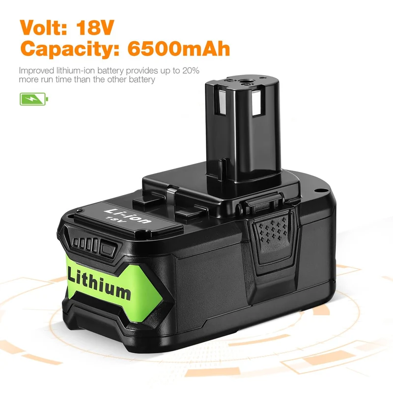 2 Pack 6500mAh Replacement for Ryobi 18V Battery