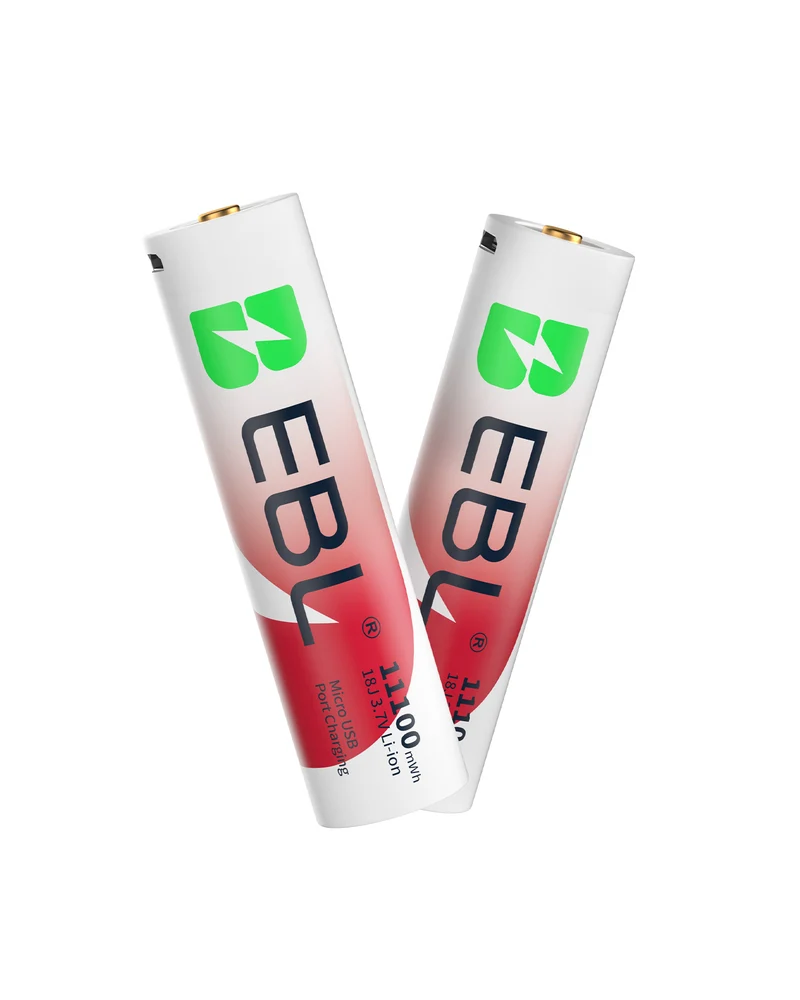 EBL 2-Pack 3.7V 18650 USB Rechargeable Li-ion Batteries 11100mWh for Flashlights, Headlamps & Doorbells