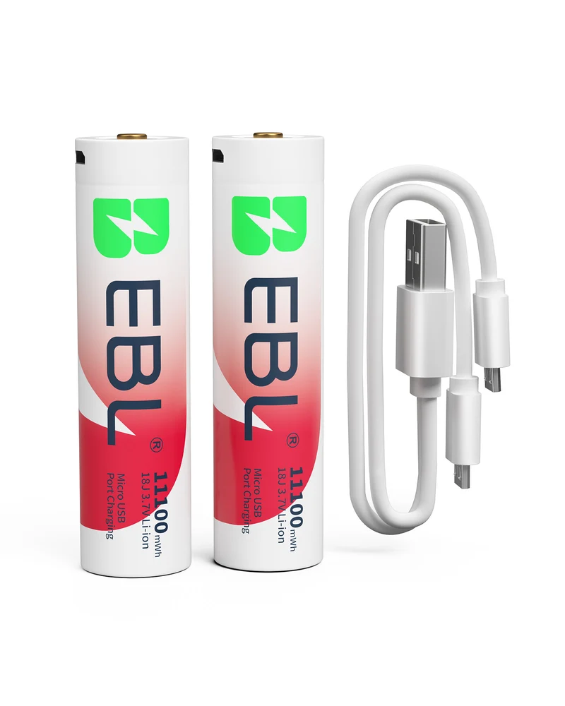 EBL 2-Pack 3.7V 18650 USB Rechargeable Li-ion Batteries 11100mWh for Flashlights, Headlamps & Doorbells