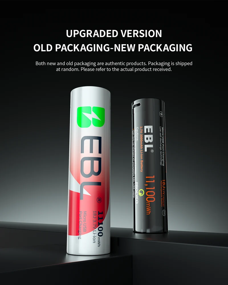 EBL 2-Pack 3.7V 18650 USB Rechargeable Li-ion Batteries 11100mWh for Flashlights, Headlamps & Doorbells