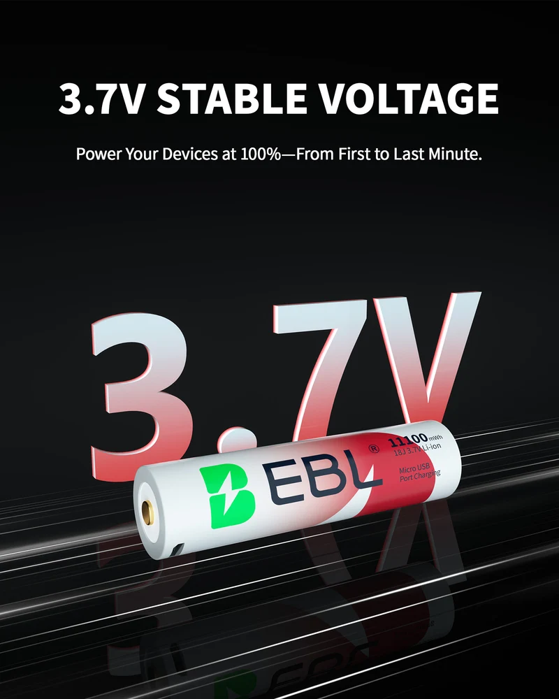 EBL 2-Pack 3.7V 18650 USB Rechargeable Li-ion Batteries 11100mWh for Flashlights, Headlamps & Doorbells