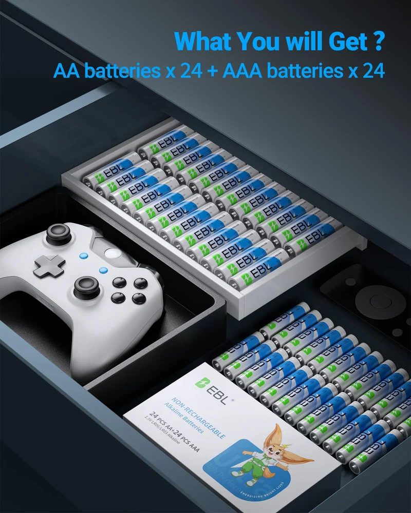 EBL 48 Pack AA AAA 1.5V Alkaline Batteries Long-Lasting