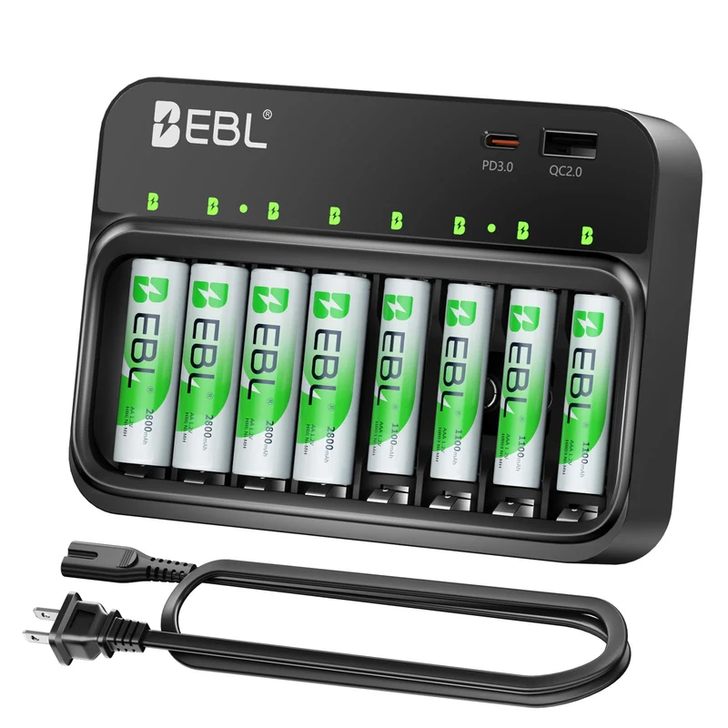EBL AA AAA 9V Smart Battery Charger with Rechargeable Batteries