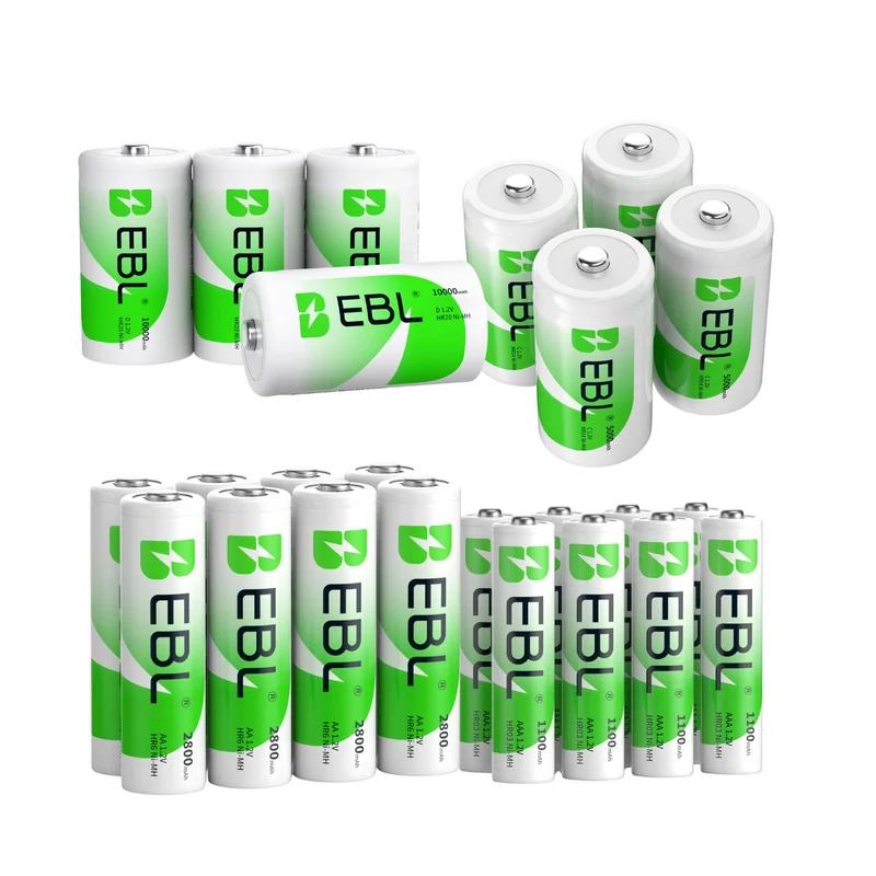 EBL Rechargeable AA AAA C D 9V Rechargeable Batteries Combo
