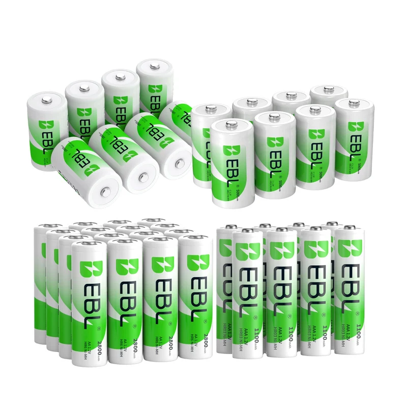EBL Rechargeable AA AAA C D 9V Rechargeable Batteries Combo
