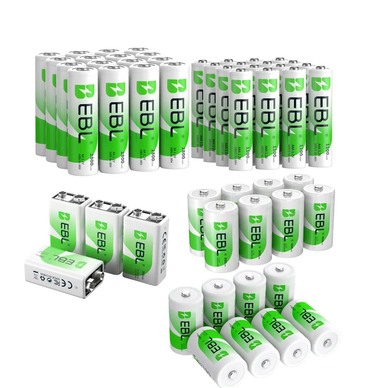 EBL Rechargeable AA AAA C D 9V Rechargeable Batteries Combo