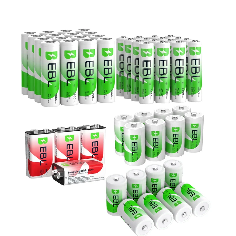 EBL Rechargeable AA AAA C D 9V Rechargeable Batteries Combo
