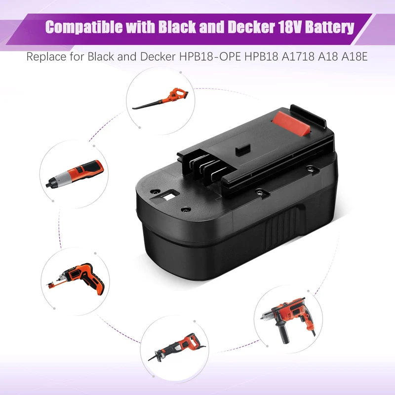 2-Pack 4000mAh HPB18 Battery for Black and Decker 18V Tools