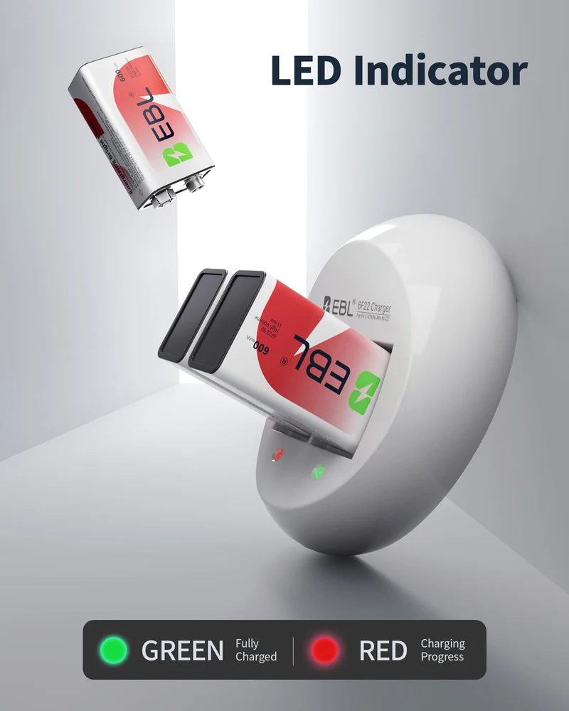 EBL 9V Li-ion Rechargeable Batteries with Smart Battery Charger, 9V Battery and Charger Set for Smoke Alarms, Wireless Microphones, Multimeters, Toys & More