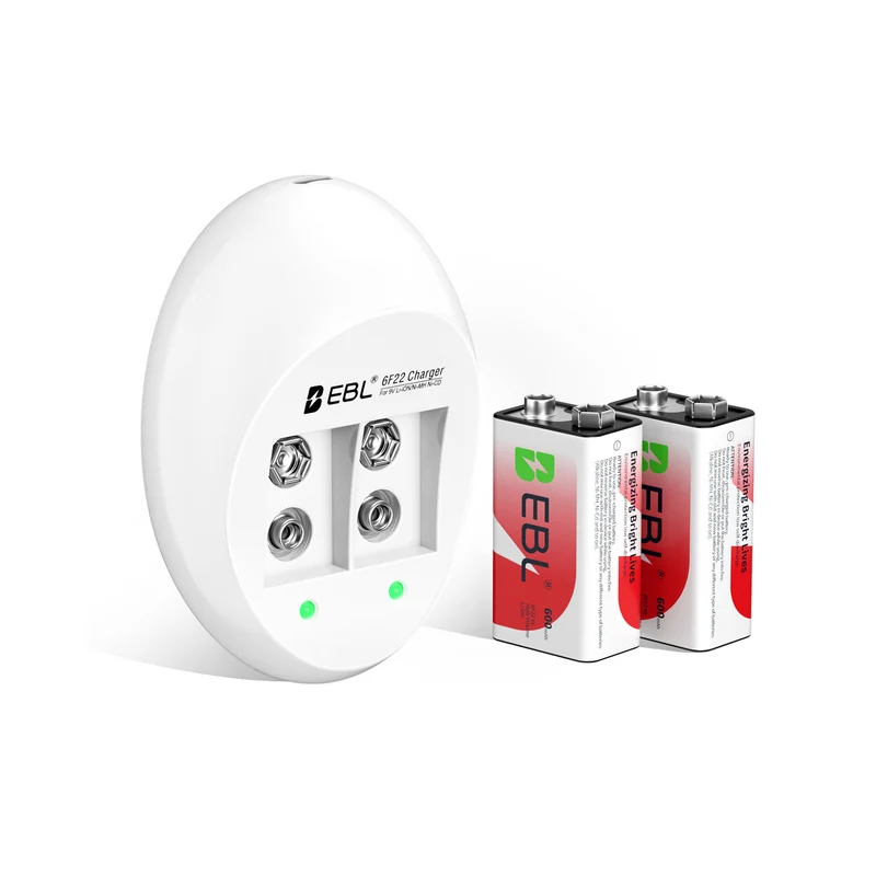 EBL 9V Li-ion Rechargeable Batteries with Smart Battery Charger, 9V Battery and Charger Set for Smoke Alarms, Wireless Microphones, Multimeters, Toys & More