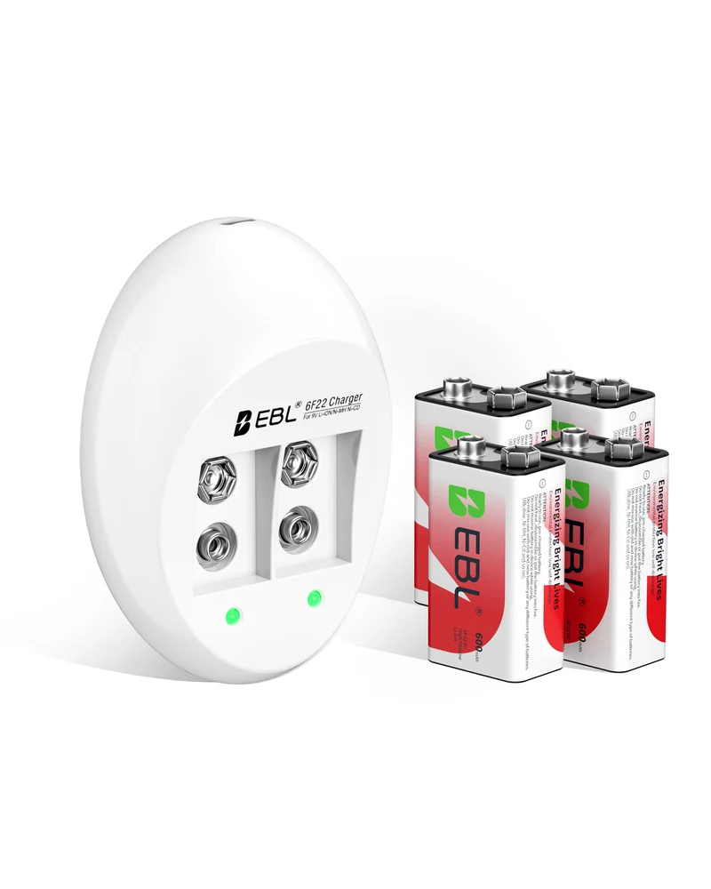 EBL 9V Li-ion Rechargeable Batteries with Smart Battery Charger, 9V Battery and Charger Set for Smoke Alarms, Wireless Microphones, Multimeters, Toys & More