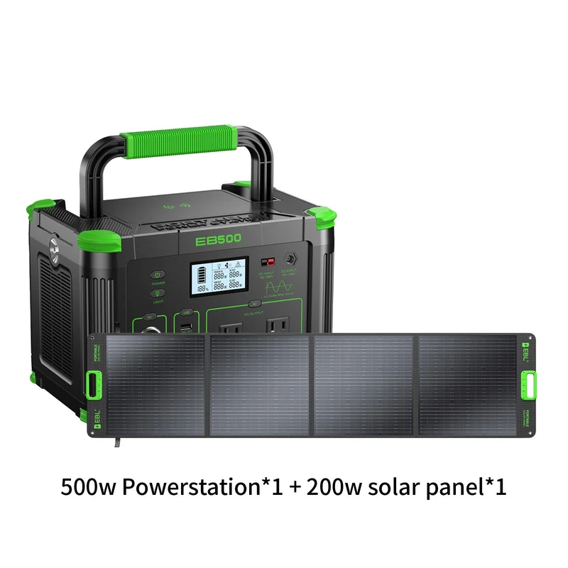 EBL 500W Portable Power Station with 200W Solar Panel, 519Wh Solar Generator, Pure Sine Wave AC Outlet, Portable Battery Backup for Camping, RV, Home Emergency & Outdoor Adventures