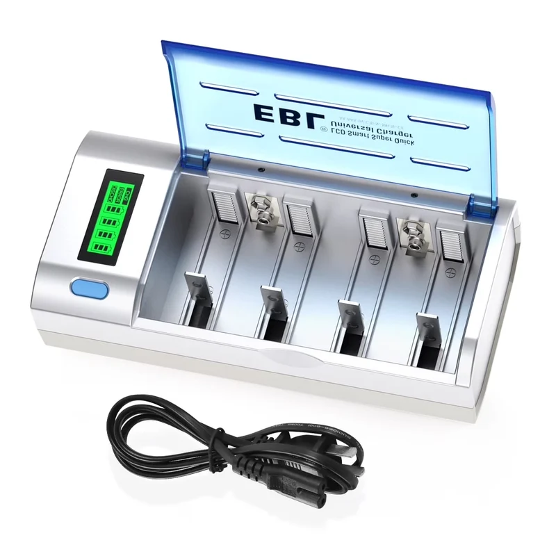EBL Smart Battery Charger for C D AA AAA 9V Ni-MH Ni-CD Rechargeable Batteries with Discharge Function & LCD Display