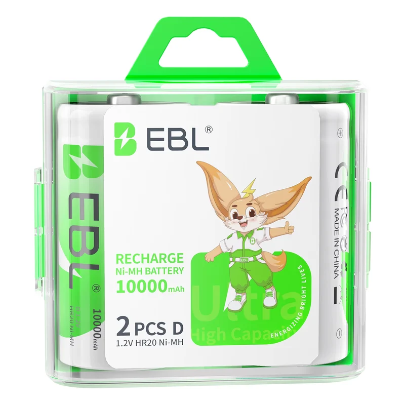 EBL Rechargeable D Batteries (2 Pack), D Cell Batteries NiMH 1.2V