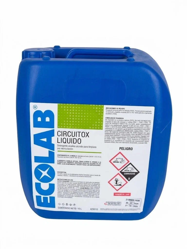 Circuitox Líquido® de ECOLAB® – Detergente Alcalino Clorado para Limpieza CIP en la Industria Alimentaria - (10L)