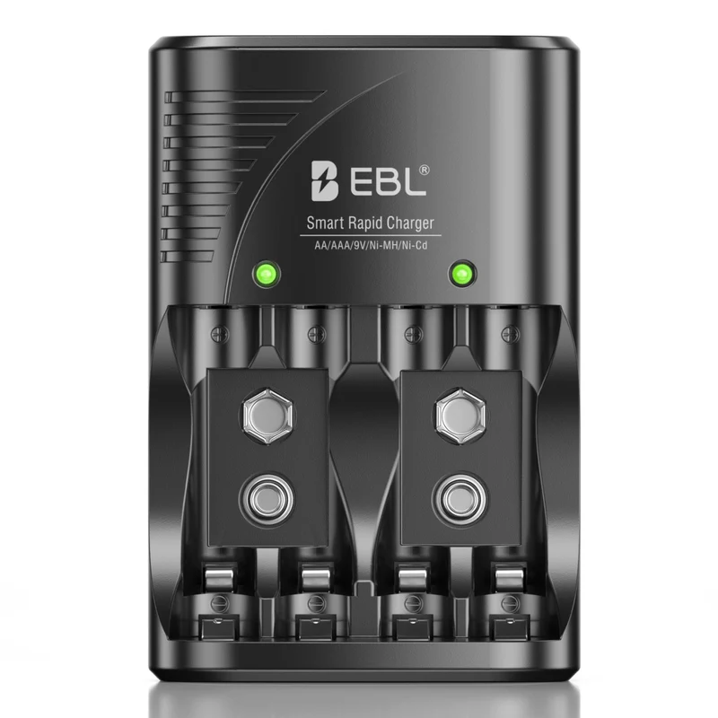 EBL Smart Battery Charger for AA AAA 9V NiMH NiCd Rechargeable Batteries Camera Flashlight Smoke Detectors Microphones