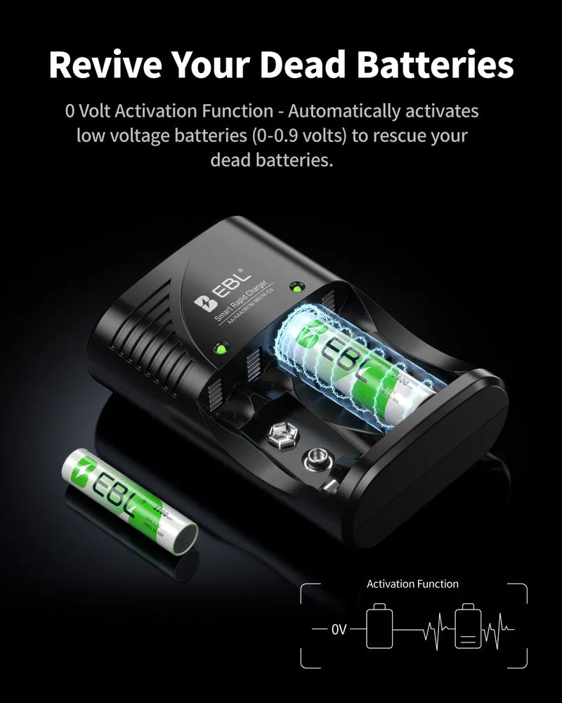 EBL Smart Battery Charger for AA AAA 9V NiMH NiCd Rechargeable Batteries Camera Flashlight Smoke Detectors Microphones