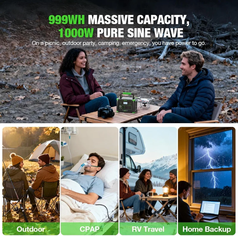🔥 Big Sale🔥 Add to Cart Now $299.99 | EBL 1000W Portable Power Station Solar Generator, 999Wh Fast Charging Backup Battery with 10W Wireless Charging & Multiple Ports for Camping, Home Backup, RV & Off-Grid Power