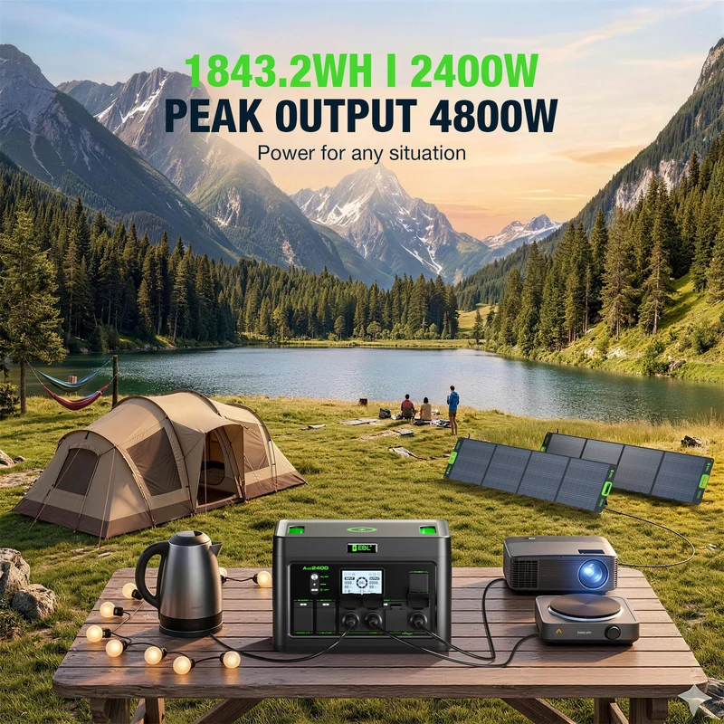 EBL 2400W Portable Power Station with 2×200W Solar Panels, Solar Generator Kit for Home Backup, RV Camping, Emergency Power, Off-Grid & Outdoor Adventures