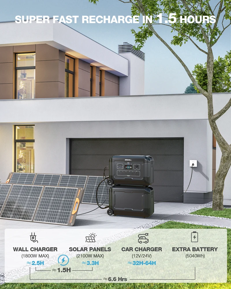 5040Wh Expansion Battery for 4000W Portable Power Station, LiFePO4 Solar Generator Battery Pack
