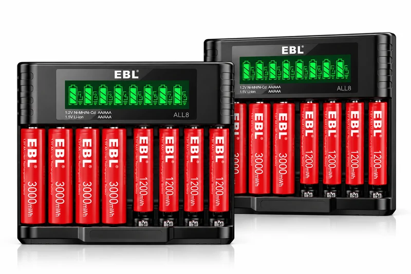 EBL 1.5V Rechargeable Lithium AA AAA Batteries with 8-Bay Charger for Toys, Remotes & Game Controllers