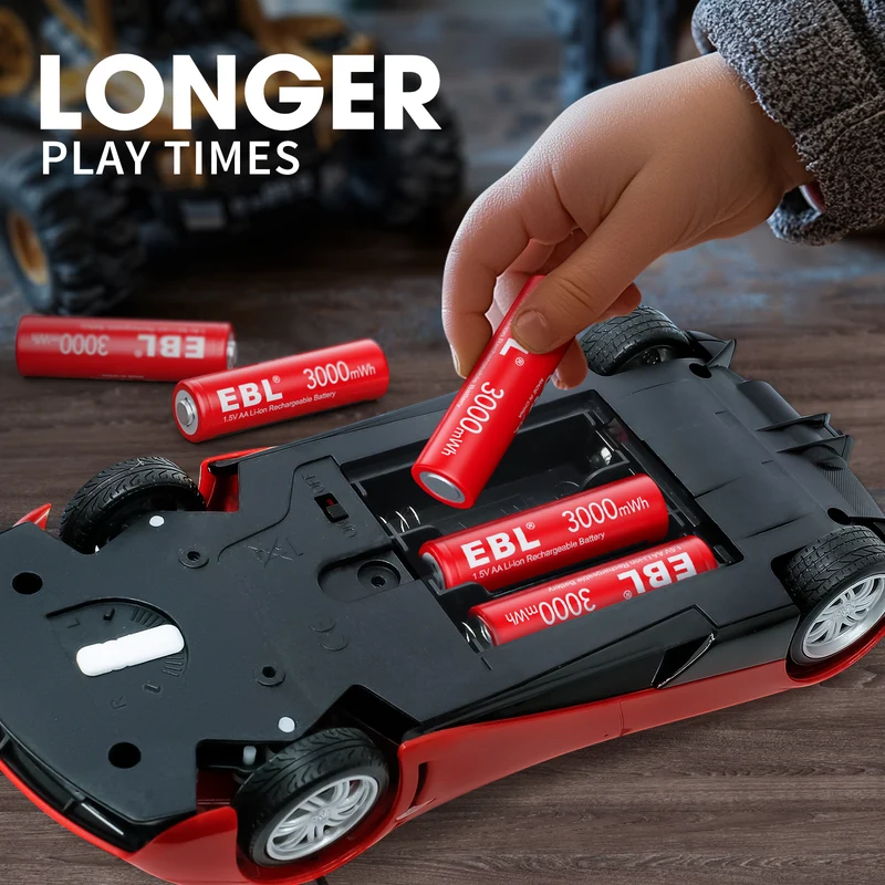 EBL 1.5V Rechargeable Lithium AA AAA Batteries with 8-Bay Charger for Toys, Remotes & Game Controllers