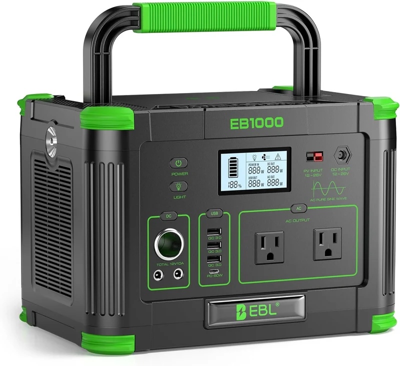🔥 Big Sale🔥 Add to Cart Now $299.99 | EBL 1000W Portable Power Station Solar Generator, 999Wh Fast Charging Backup Battery with 10W Wireless Charging & Multiple Ports for Camping, Home Backup, RV & Off-Grid Power