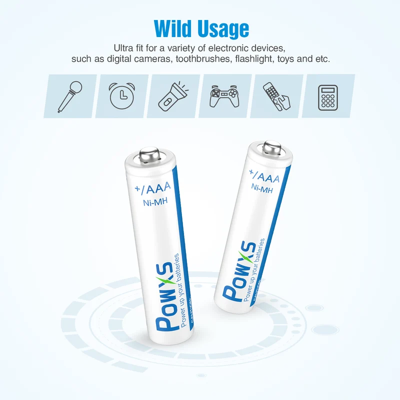 POWXS 16PCS 800mAh Rechargeable Batteries AAA 1.2V NiMH R6 For Flashlight Camera Toy