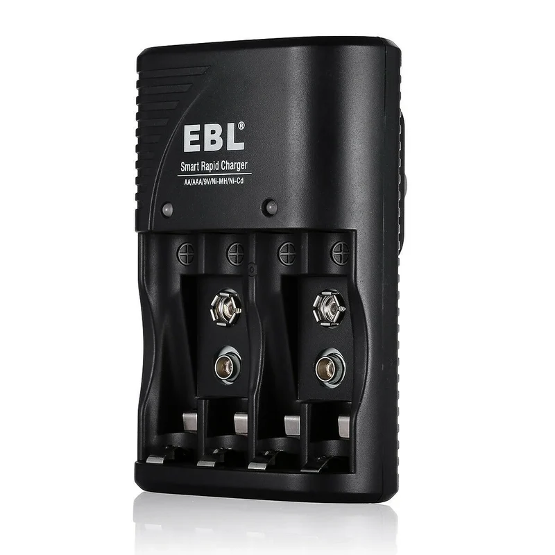 EBL 3 in 1 Smart Battery Charger with 2 Rechargeable 9V Batteries for AA AAA 9V NiMH NiCd Rechargeable Batteries Camera Flashlight Smoke Detectors Microphones US Plug