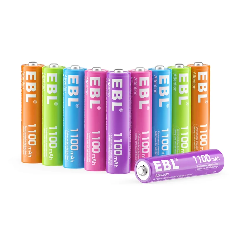 EBL AAA Rechargeable Batteries 1100mAh (10 Pack- 5 Color in One Box), 1.2V Ni-Mh Triple AAA Battery